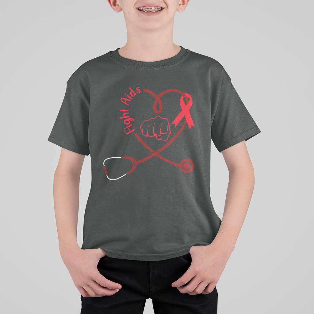 Fight AIDS Nurse T Shirt For Kid Red Ribbon HIV Awareness Gift - Wonder Print Shop