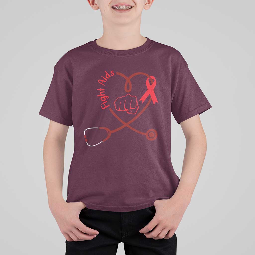 Fight AIDS Nurse T Shirt For Kid Red Ribbon HIV Awareness Gift - Wonder Print Shop