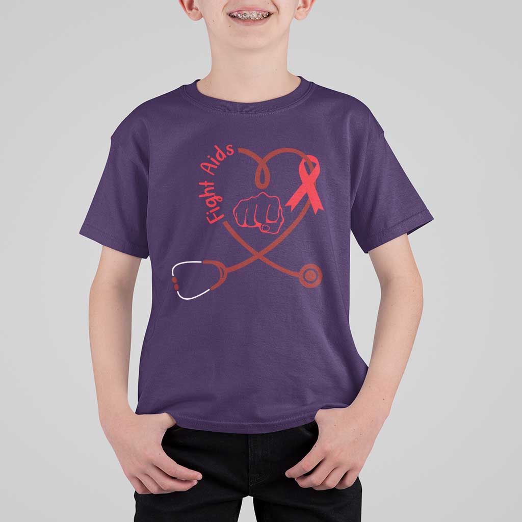 Fight AIDS Nurse T Shirt For Kid Red Ribbon HIV Awareness Gift - Wonder Print Shop