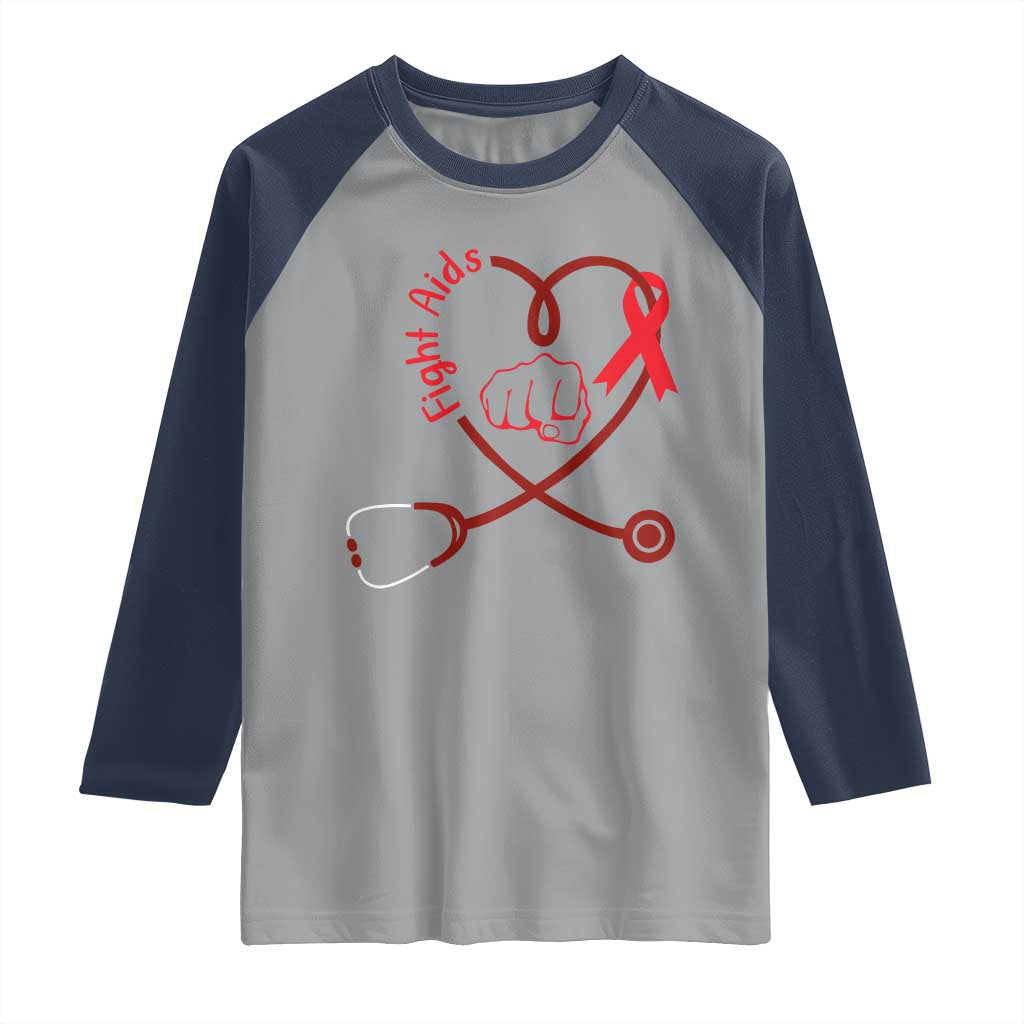 Fight AIDS Nurse Raglan Shirt Red Ribbon HIV Awareness Gift - Wonder Print Shop