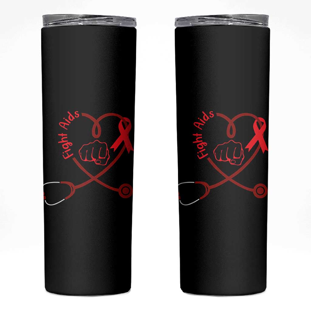 Fight AIDS Nurse Skinny Tumbler Red Ribbon HIV Awareness Gift - Wonder Print Shop