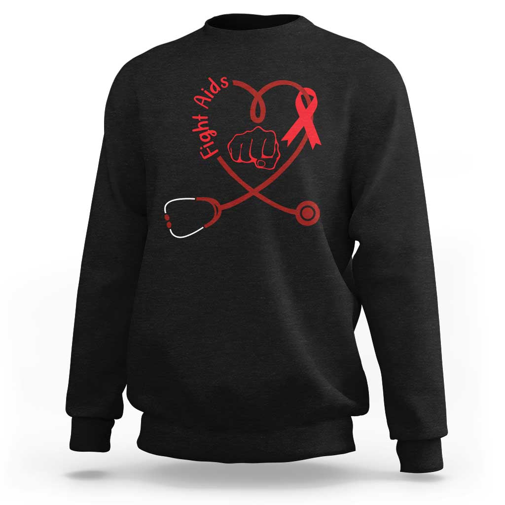 Fight AIDS Nurse Sweatshirt Red Ribbon HIV Awareness Gift - Wonder Print Shop