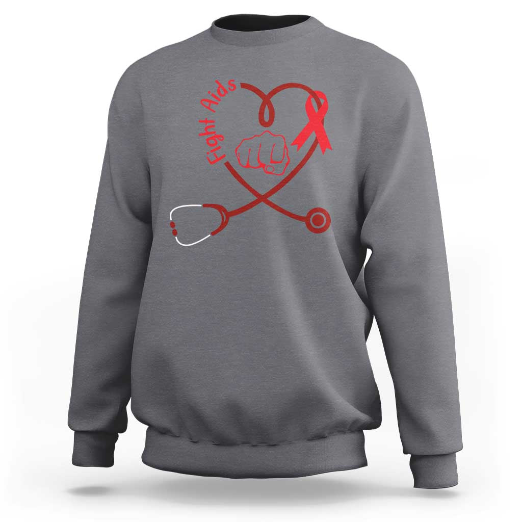 Fight AIDS Nurse Sweatshirt Red Ribbon HIV Awareness Gift - Wonder Print Shop