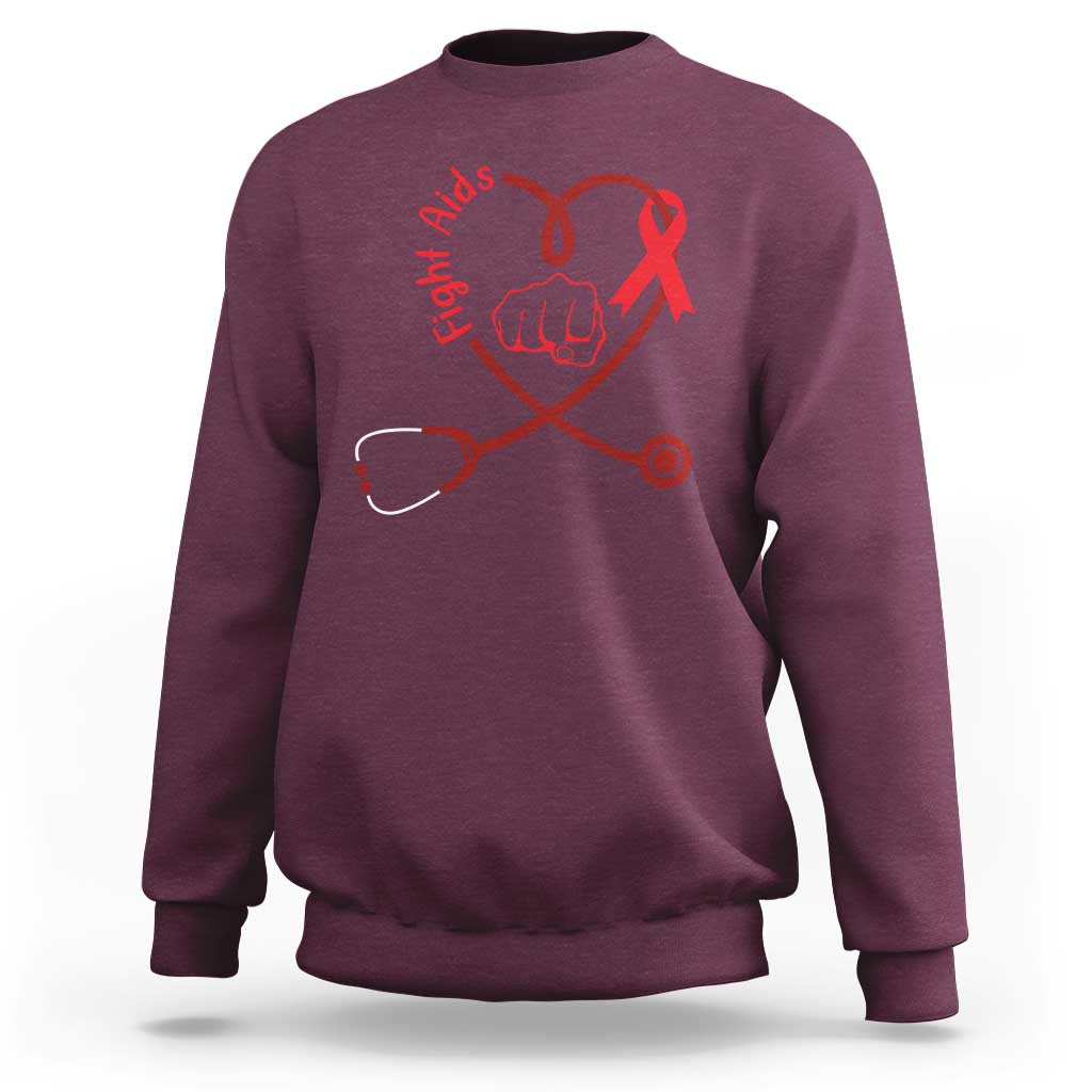 Fight AIDS Nurse Sweatshirt Red Ribbon HIV Awareness Gift - Wonder Print Shop