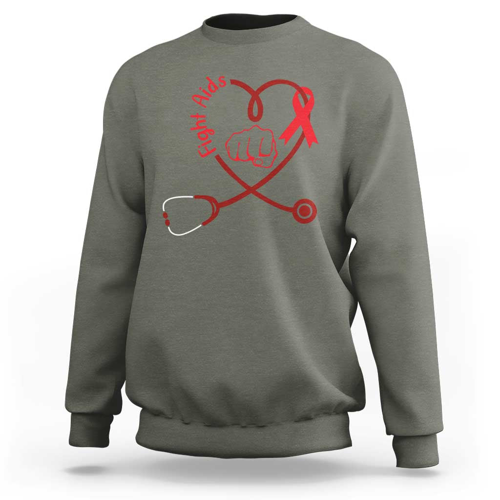 Fight AIDS Nurse Sweatshirt Red Ribbon HIV Awareness Gift - Wonder Print Shop