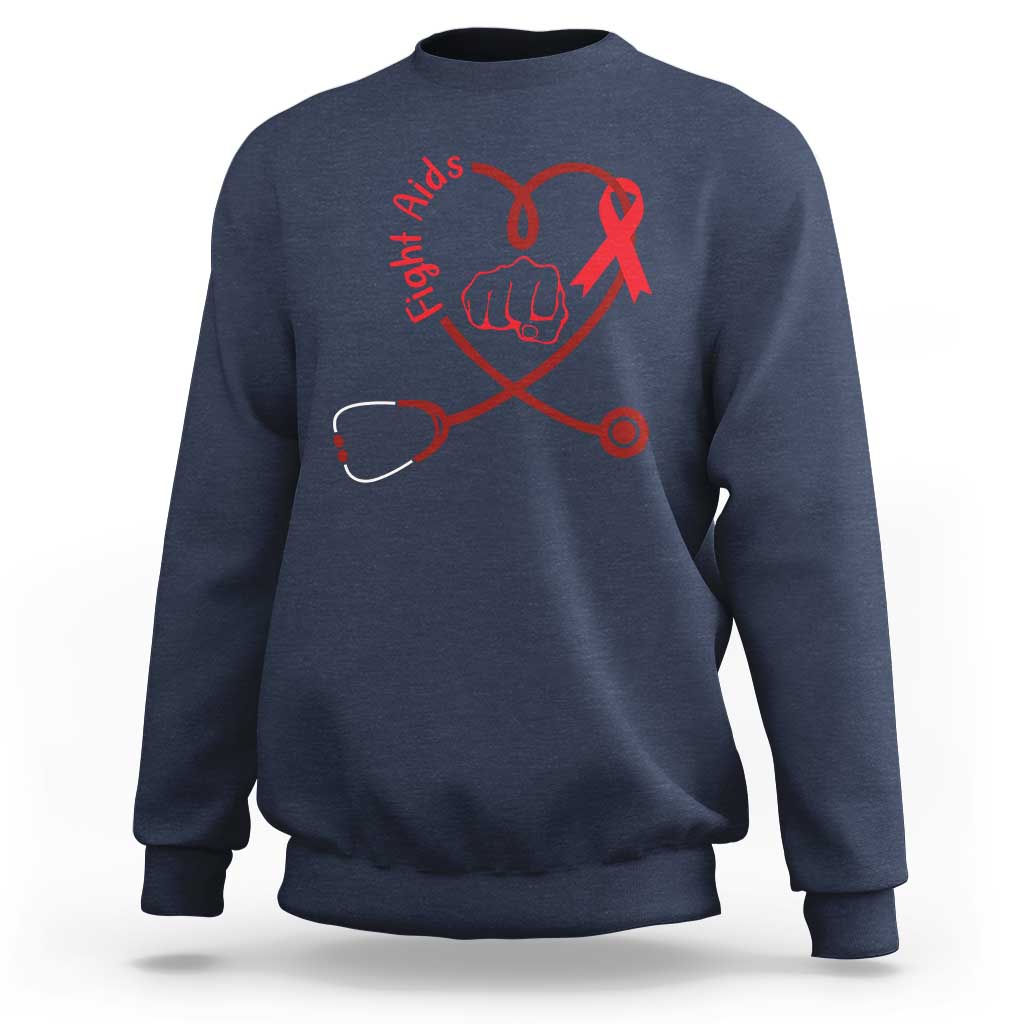 Fight AIDS Nurse Sweatshirt Red Ribbon HIV Awareness Gift - Wonder Print Shop