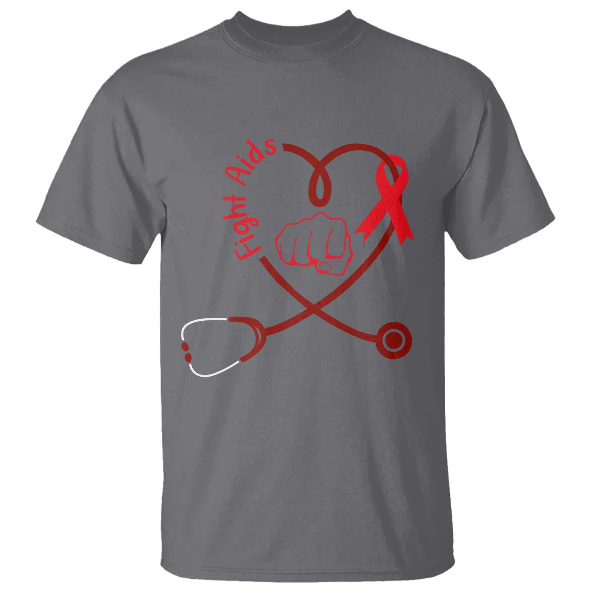 Fight AIDS Nurse T Shirt Red Ribbon HIV Awareness Gift - Wonder Print Shop