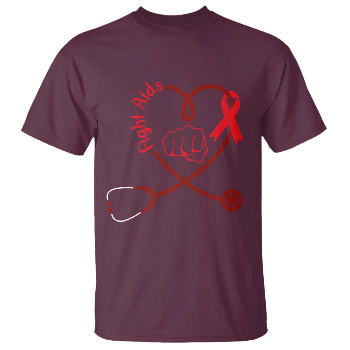 Fight AIDS Nurse T Shirt Red Ribbon HIV Awareness Gift - Wonder Print Shop