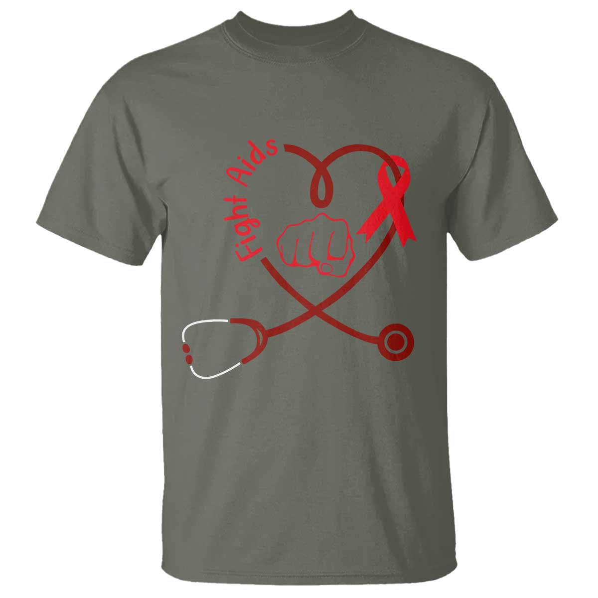 Fight AIDS Nurse T Shirt Red Ribbon HIV Awareness Gift - Wonder Print Shop