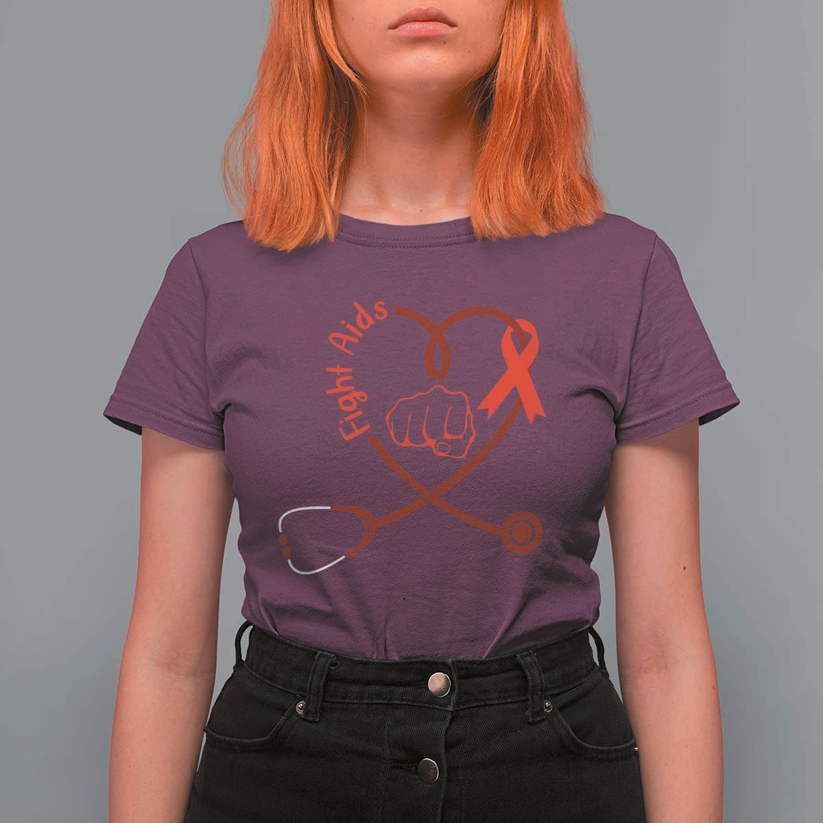 Fight AIDS Nurse T Shirt For Women Red Ribbon HIV Awareness Gift - Wonder Print Shop