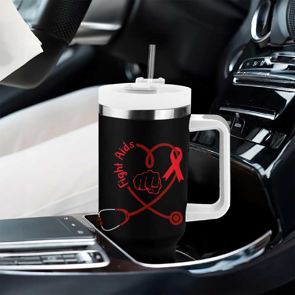 Fight AIDS Nurse Tumbler With Handle Red Ribbon HIV Awareness Gift - Wonder Print Shop