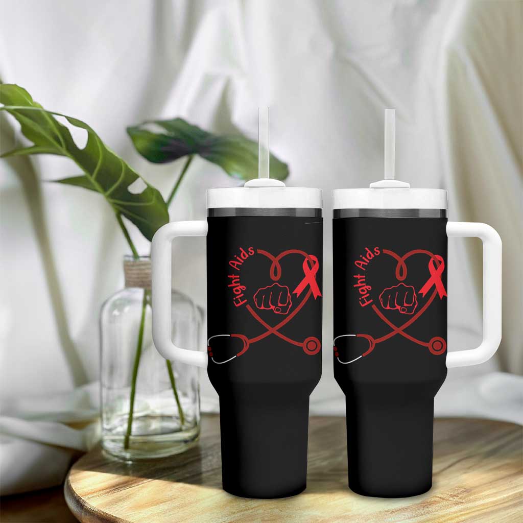 Fight AIDS Nurse Tumbler With Handle Red Ribbon HIV Awareness Gift - Wonder Print Shop