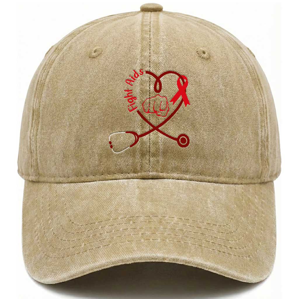 Fight AIDS Nurse Washed Cotton Baseball Cap Red Ribbon HIV Awareness Gift