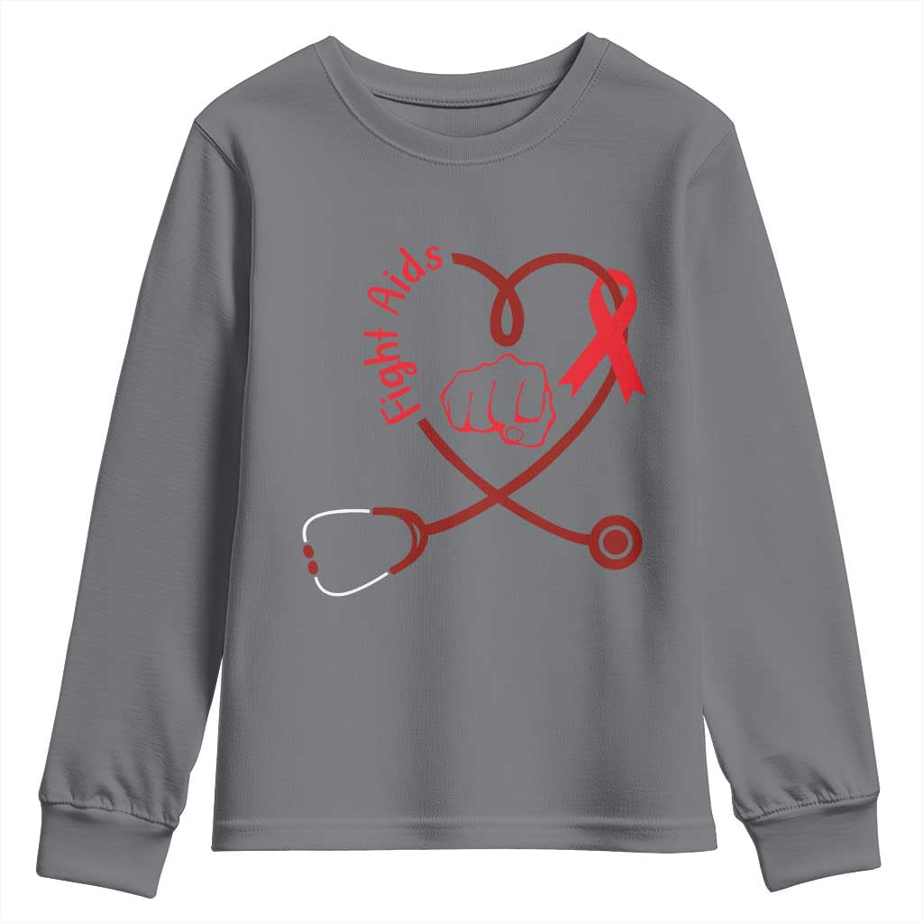 Fight AIDS Nurse Youth Sweatshirt Red Ribbon HIV Awareness Gift - Wonder Print Shop