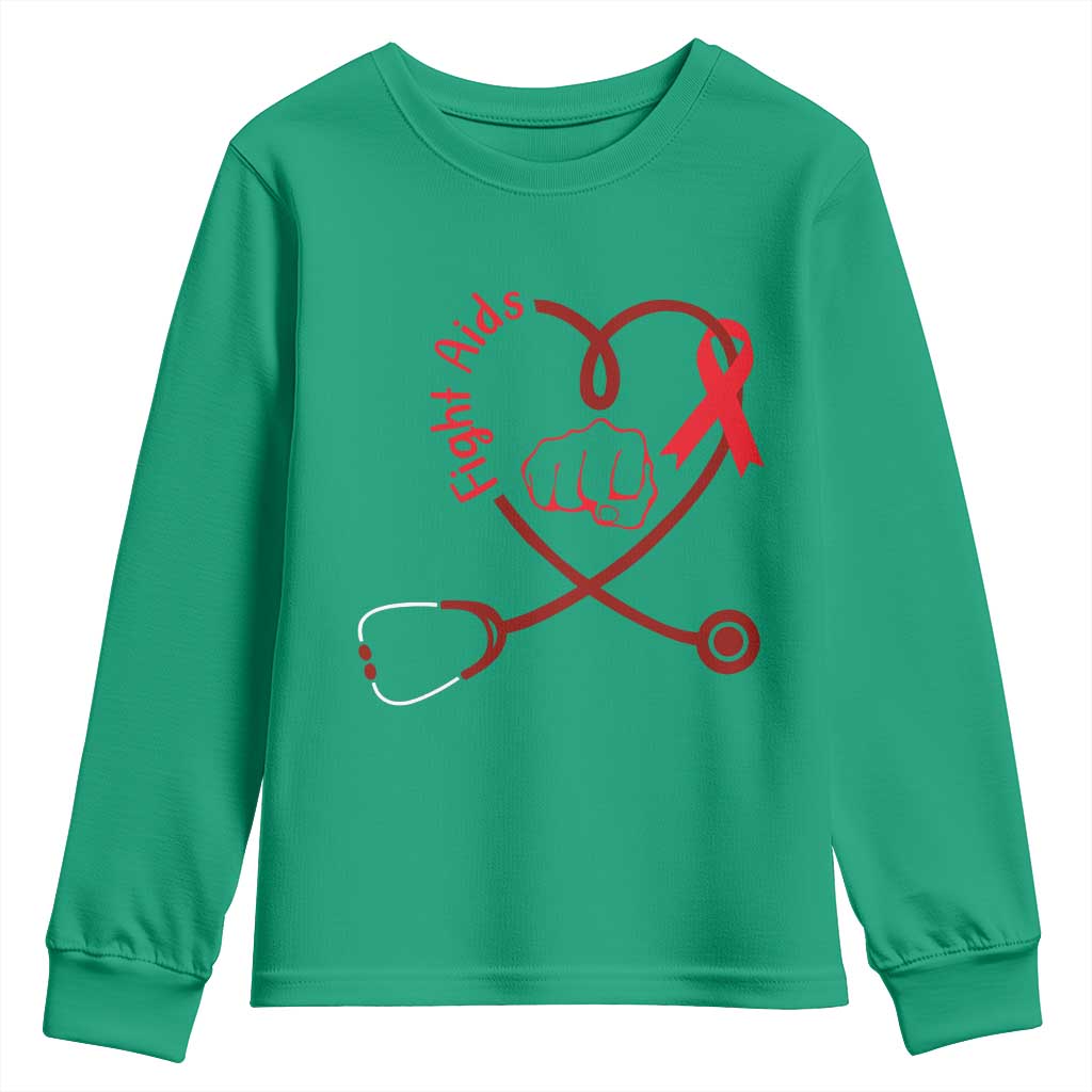 Fight AIDS Nurse Youth Sweatshirt Red Ribbon HIV Awareness Gift - Wonder Print Shop