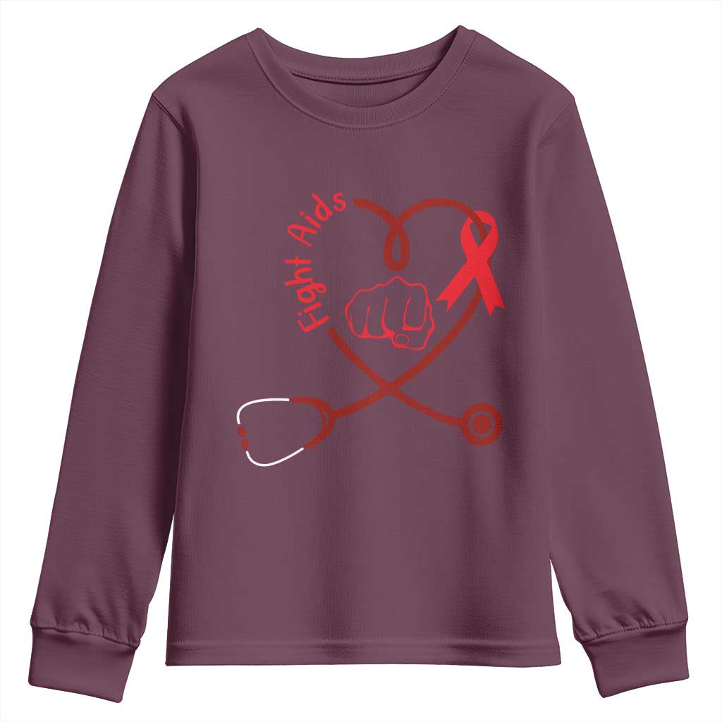 Fight AIDS Nurse Youth Sweatshirt Red Ribbon HIV Awareness Gift - Wonder Print Shop