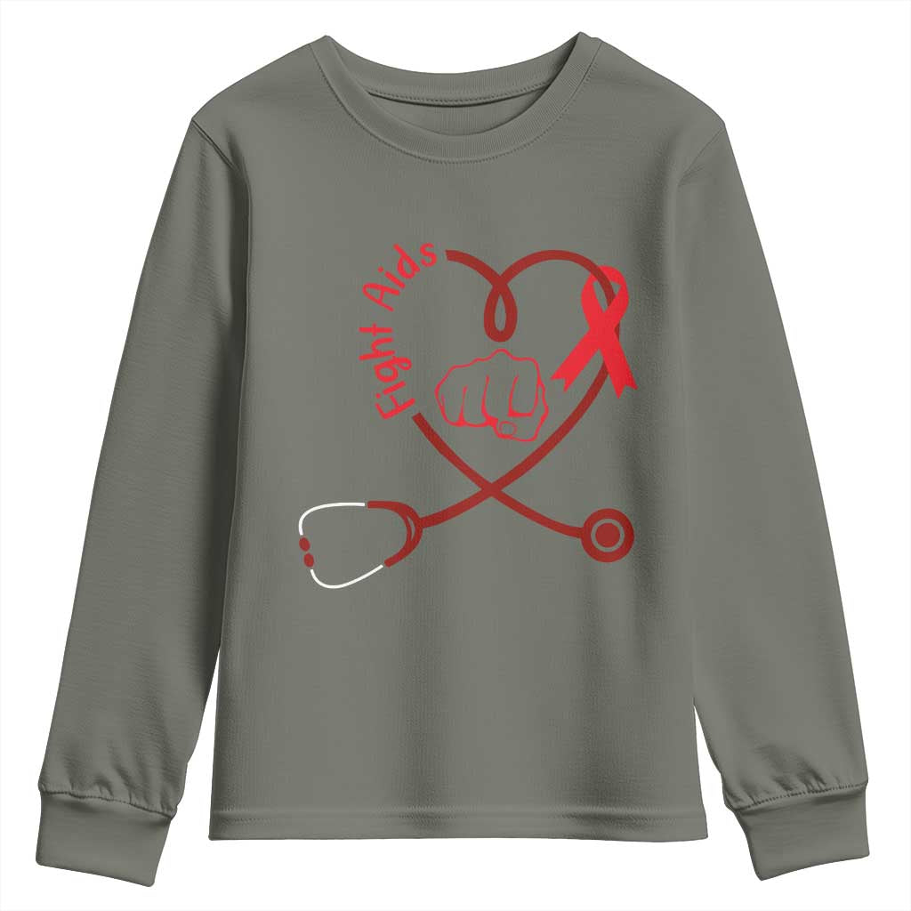 Fight AIDS Nurse Youth Sweatshirt Red Ribbon HIV Awareness Gift - Wonder Print Shop