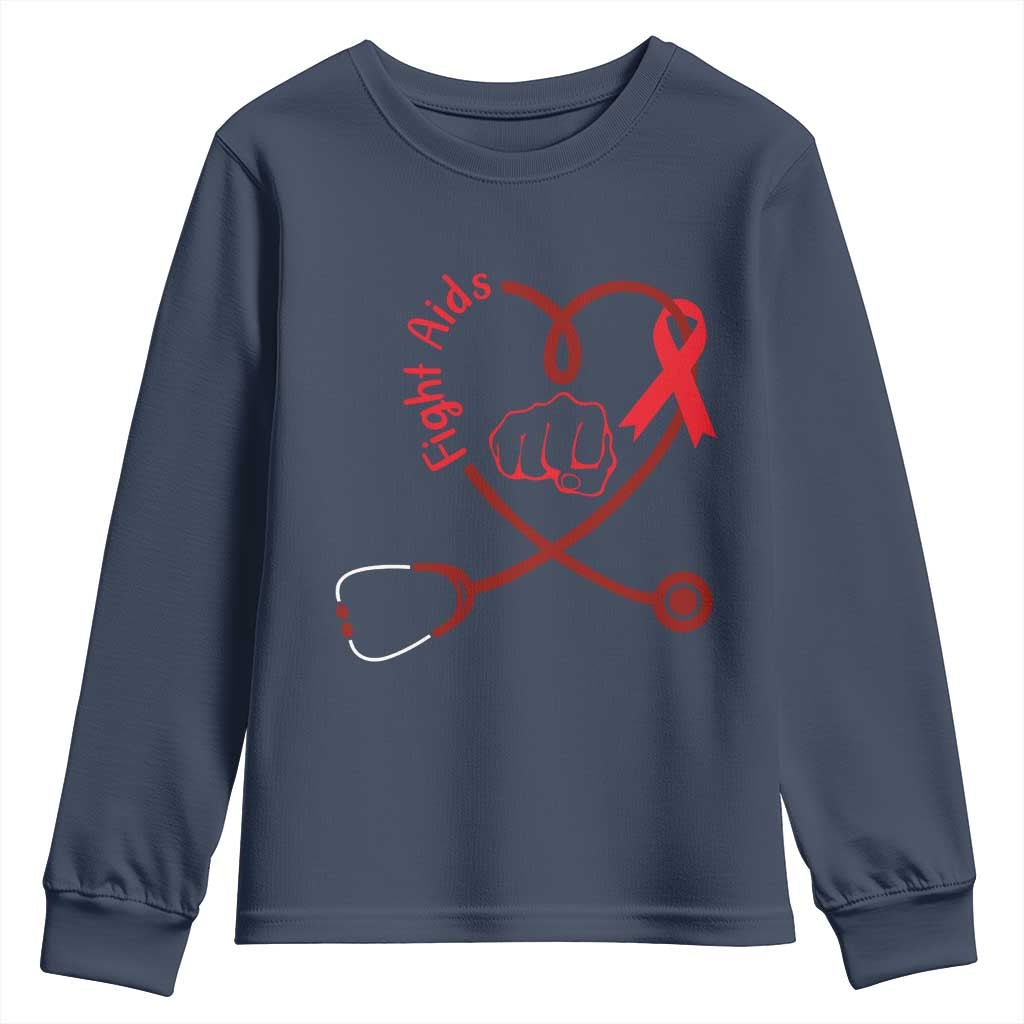 Fight AIDS Nurse Youth Sweatshirt Red Ribbon HIV Awareness Gift - Wonder Print Shop