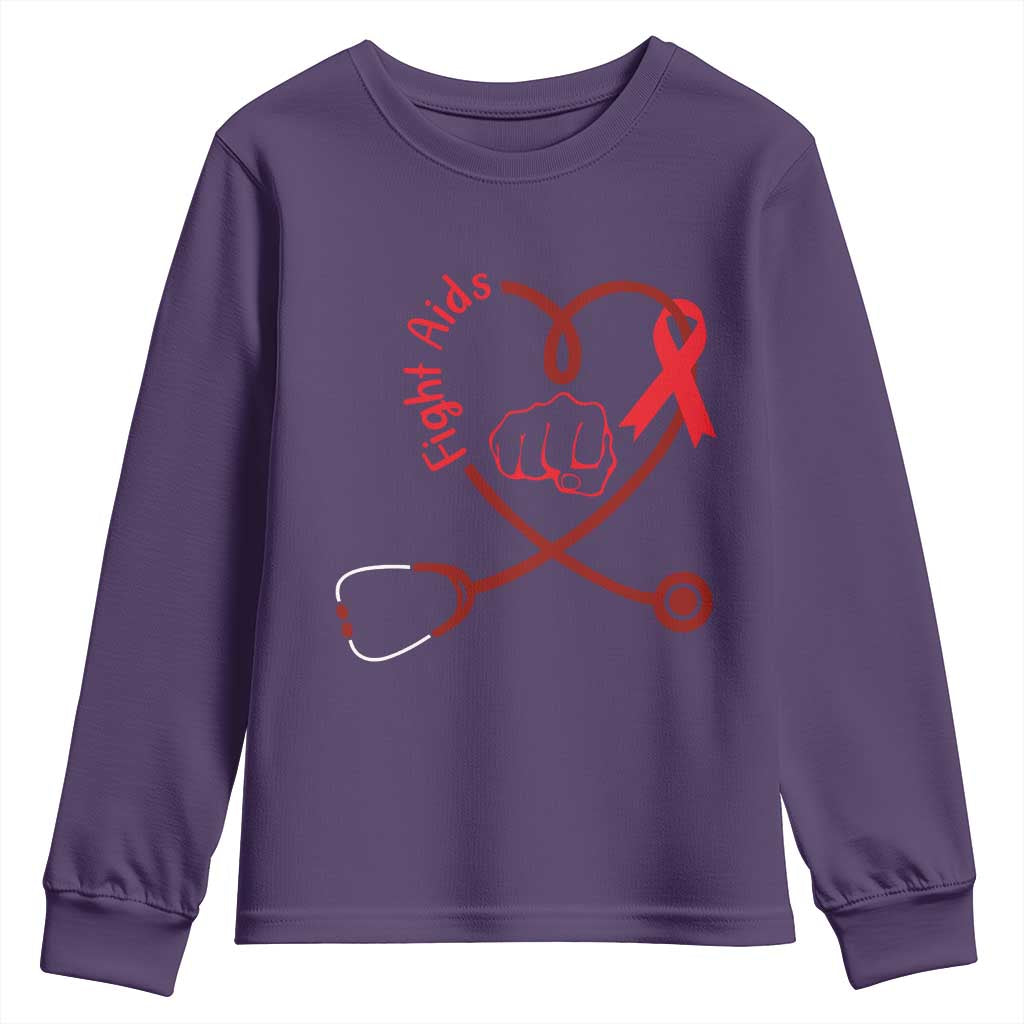 Fight AIDS Nurse Youth Sweatshirt Red Ribbon HIV Awareness Gift - Wonder Print Shop