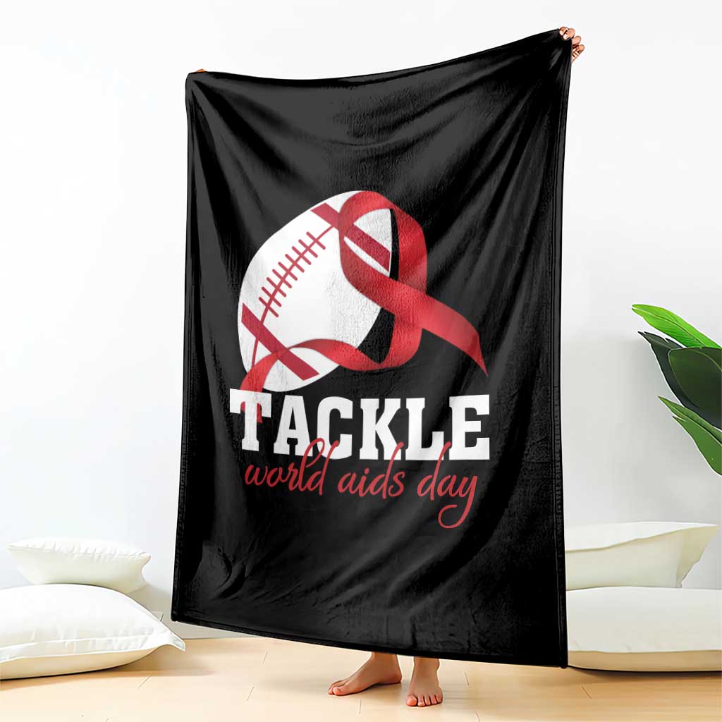 Tackle World AIDS Day Throw Blanket Red Ribbon Football Awareness Gift - Wonder Print Shop
