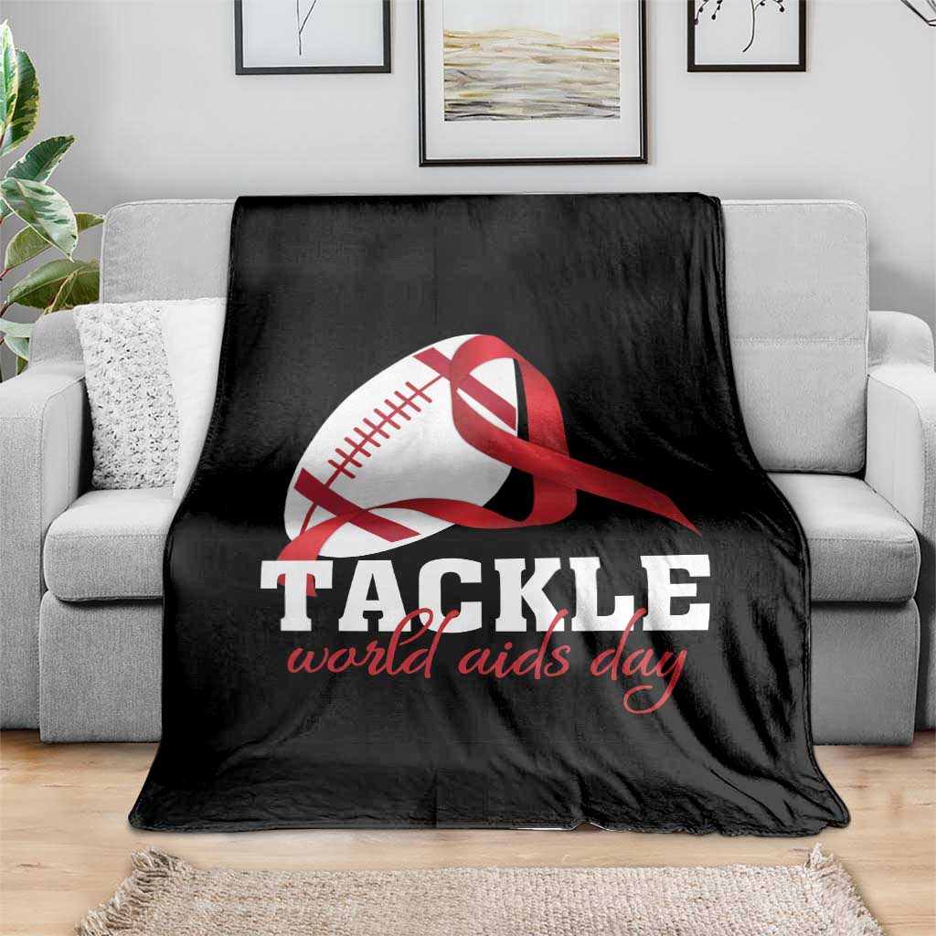 Tackle World AIDS Day Throw Blanket Red Ribbon Football Awareness Gift - Wonder Print Shop
