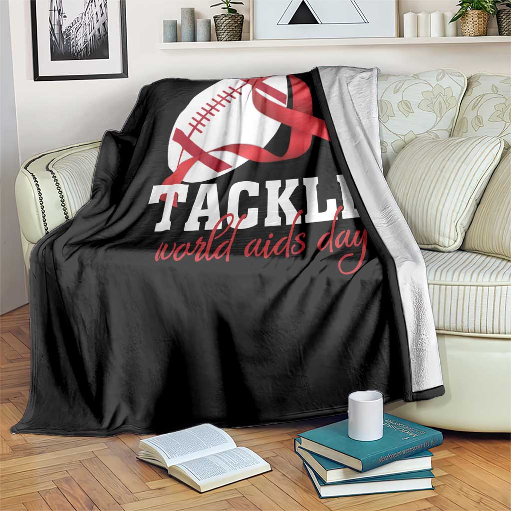 Tackle World AIDS Day Throw Blanket Red Ribbon Football Awareness Gift - Wonder Print Shop