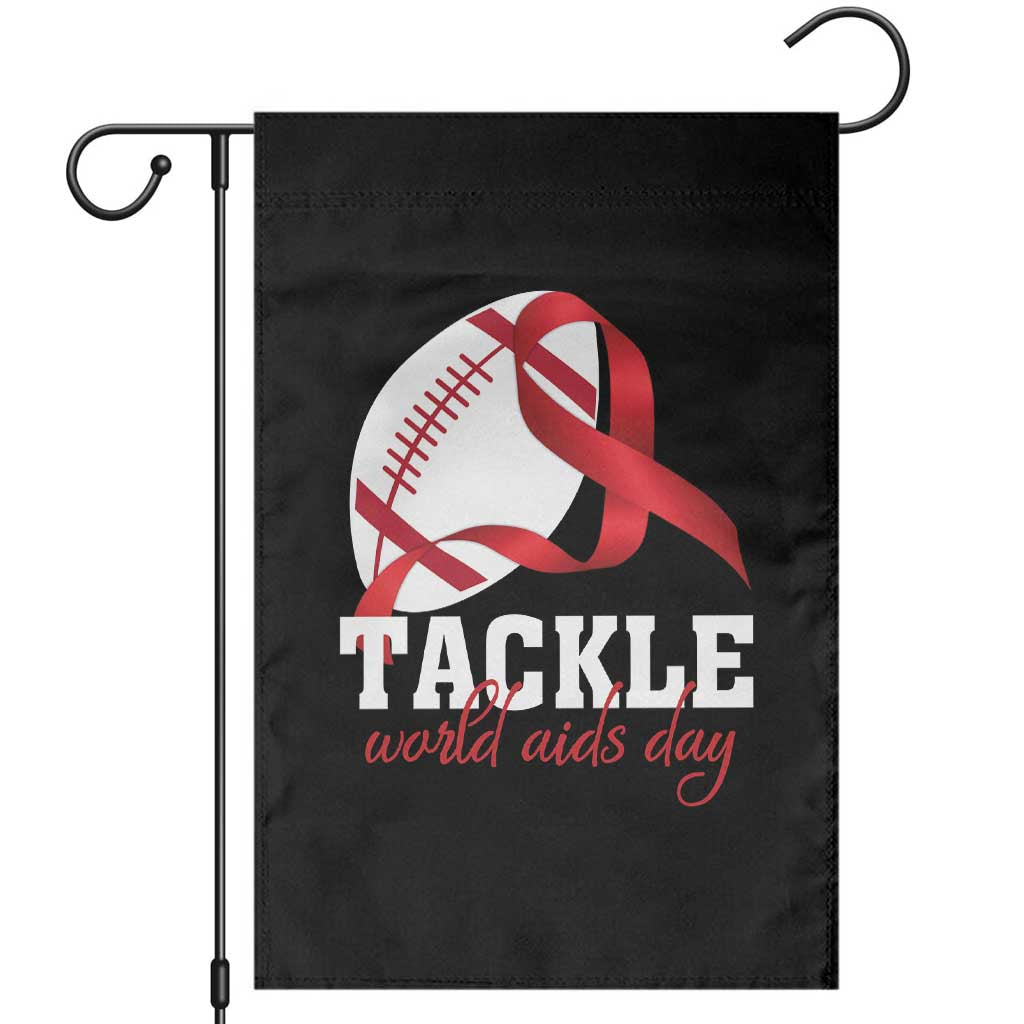 Tackle World AIDS Day Garden Flag Red Ribbon Football Awareness Gift - Wonder Print Shop