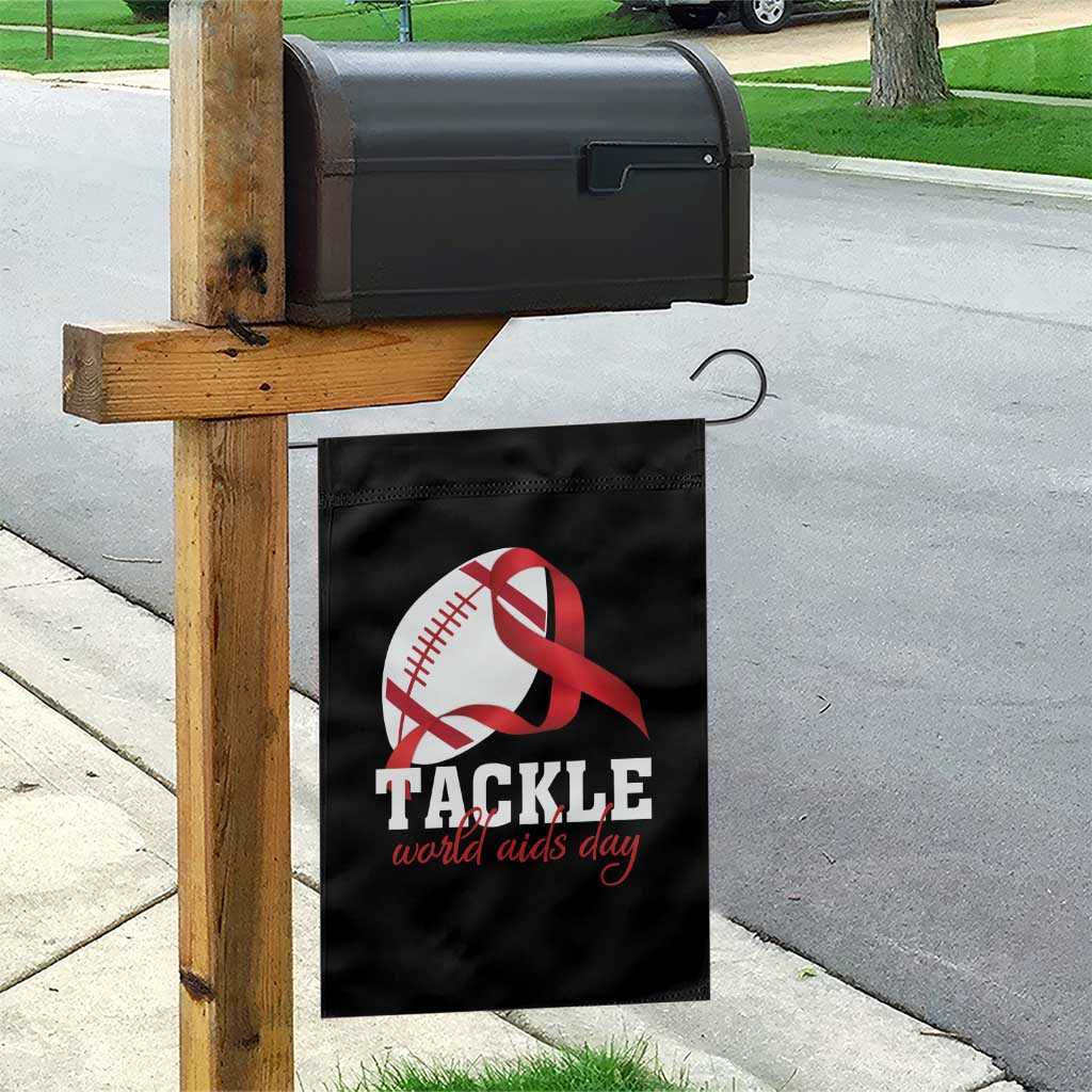 Tackle World AIDS Day Garden Flag Red Ribbon Football Awareness Gift - Wonder Print Shop