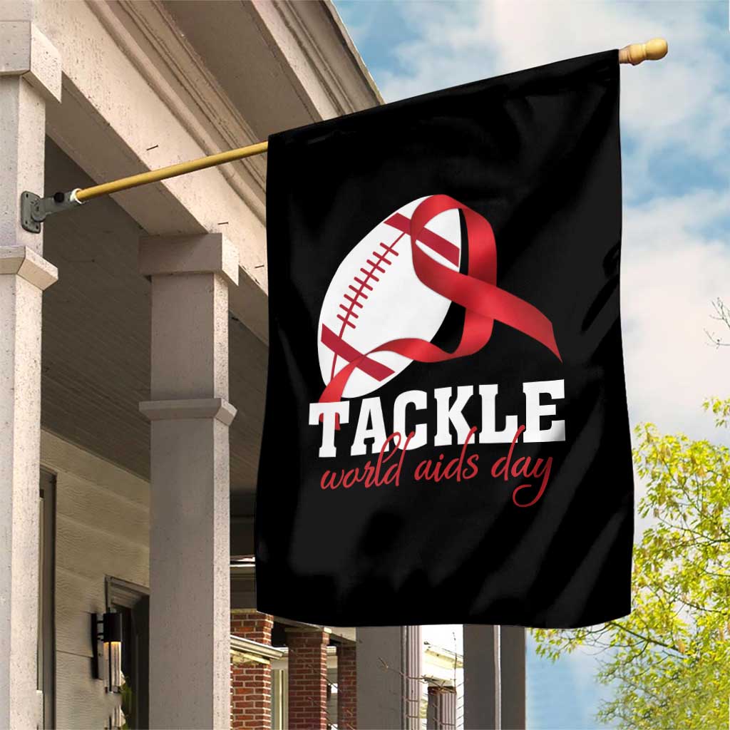 Tackle World AIDS Day Garden Flag Red Ribbon Football Awareness Gift - Wonder Print Shop