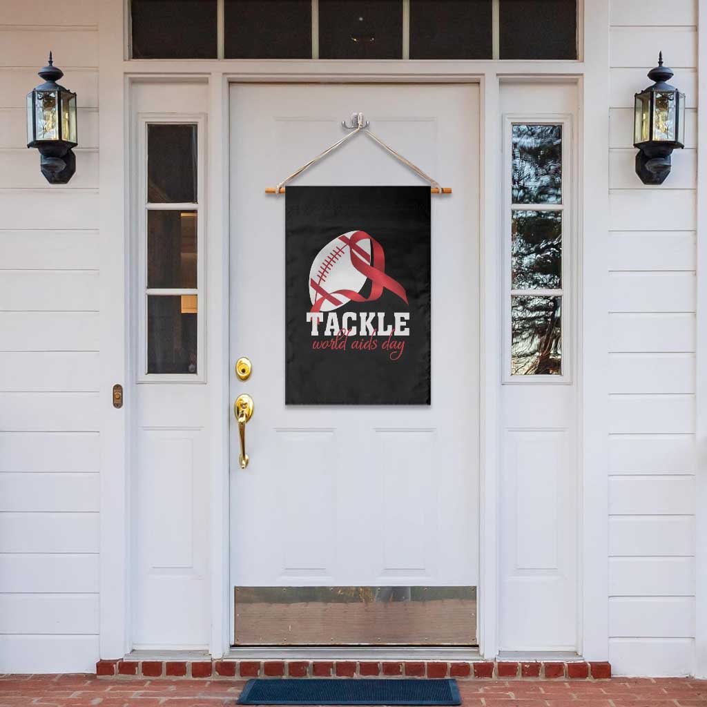 Tackle World AIDS Day Garden Flag Red Ribbon Football Awareness Gift - Wonder Print Shop