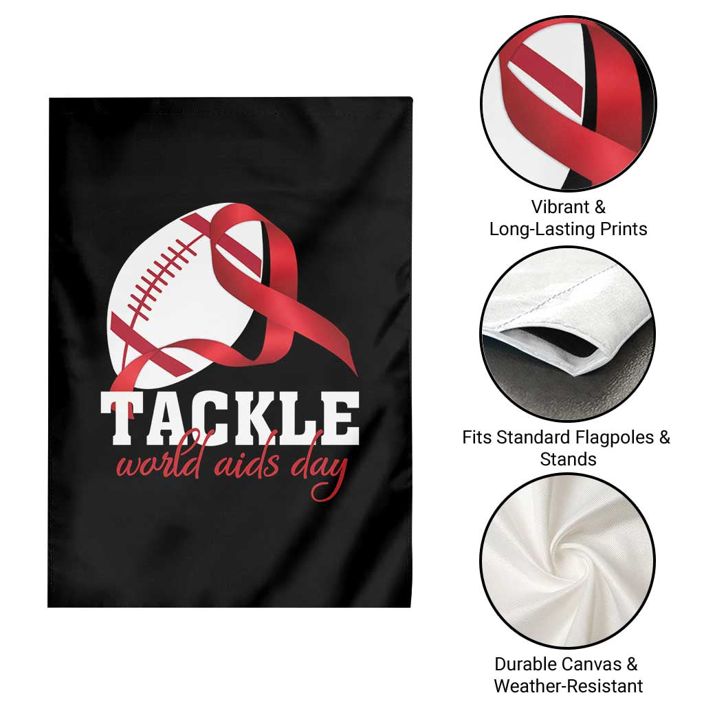 Tackle World AIDS Day Garden Flag Red Ribbon Football Awareness Gift - Wonder Print Shop