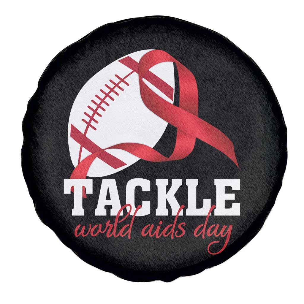 Tackle World AIDS Day Spare Tire Cover Red Ribbon Football Awareness Gift - Wonder Print Shop
