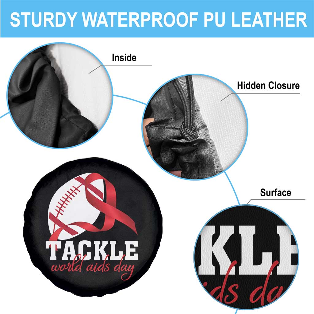 Tackle World AIDS Day Spare Tire Cover Red Ribbon Football Awareness Gift - Wonder Print Shop