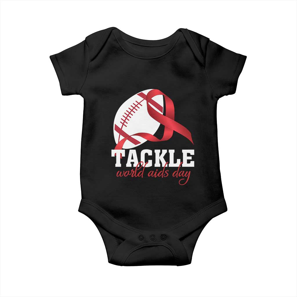 Tackle World AIDS Day Baby Onesie Red Ribbon Football Awareness Gift - Wonder Print Shop