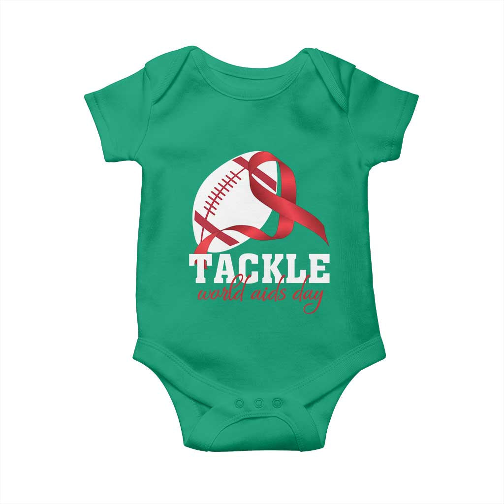 Tackle World AIDS Day Baby Onesie Red Ribbon Football Awareness Gift - Wonder Print Shop