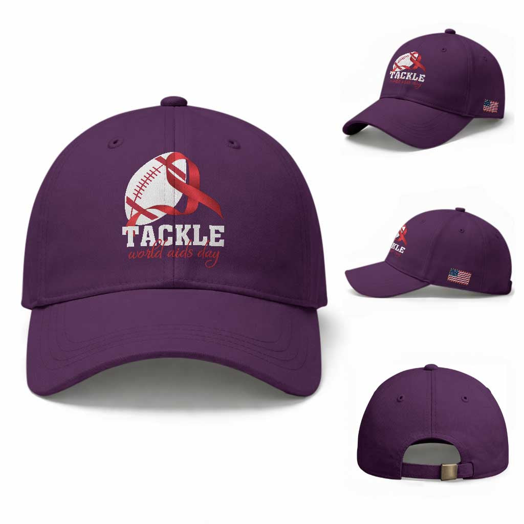 Tackle World AIDS Day Baseball Cap Red Ribbon Football Awareness Gift