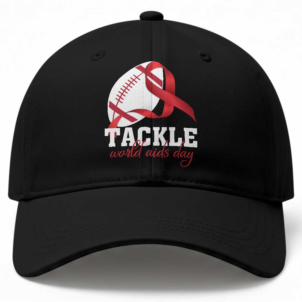 Tackle World AIDS Day Baseball Cap Red Ribbon Football Awareness Gift