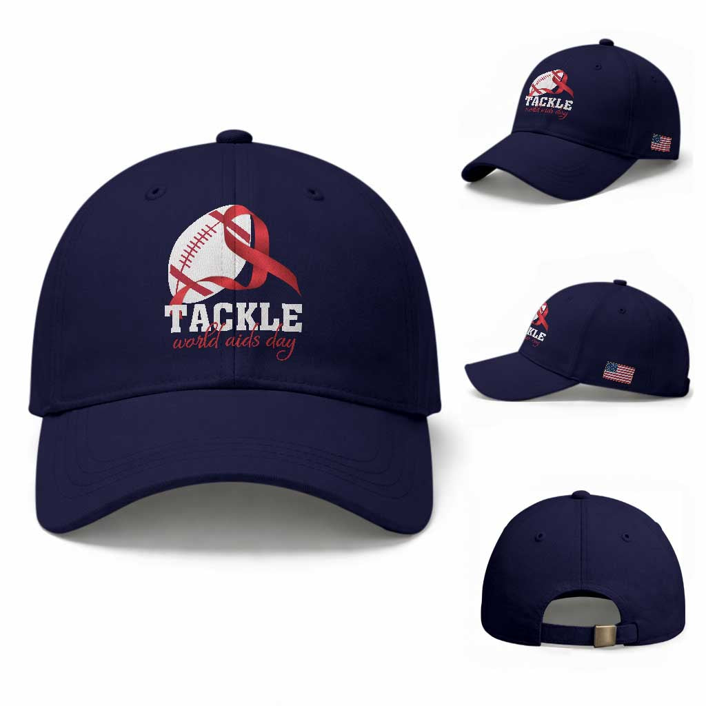 Tackle World AIDS Day Baseball Cap Red Ribbon Football Awareness Gift