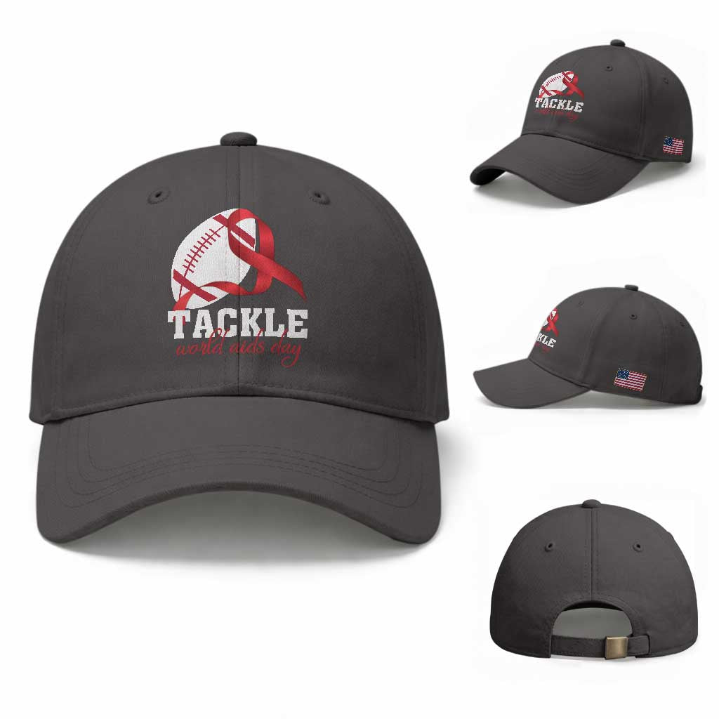 Tackle World AIDS Day Baseball Cap Red Ribbon Football Awareness Gift