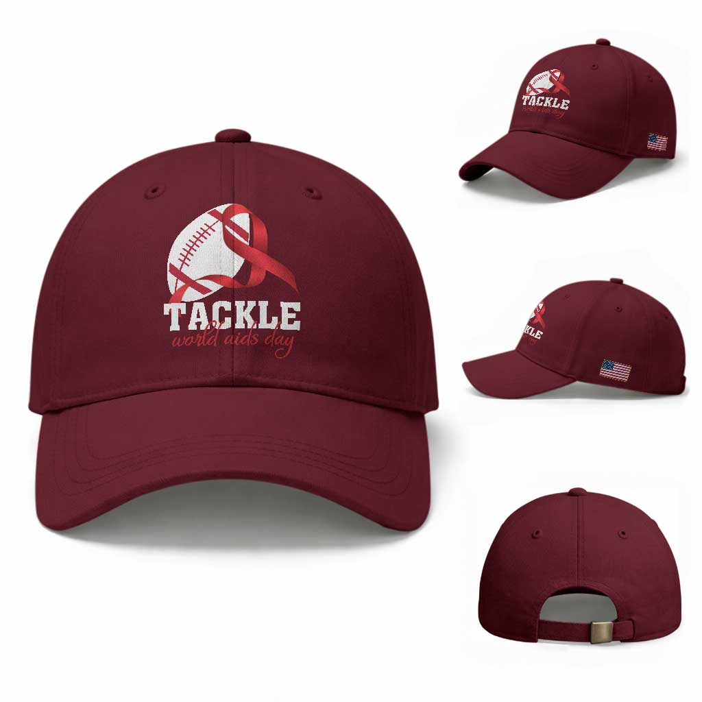 Tackle World AIDS Day Baseball Cap Red Ribbon Football Awareness Gift