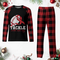 Tackle World AIDS Day Plaid Pajama Set Red Ribbon Football Awareness Gift - Wonder Print Shop