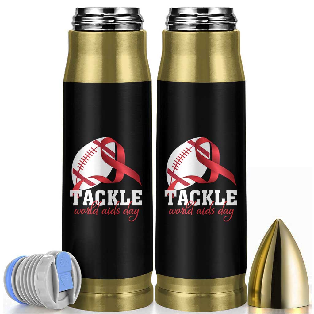 Tackle World AIDS Day Bullet Tumbler Red Ribbon Football Awareness Gift - Wonder Print Shop