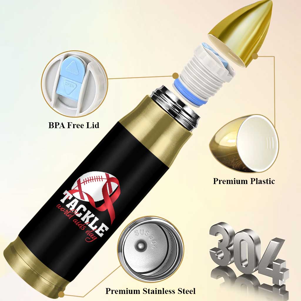 Tackle World AIDS Day Bullet Tumbler Red Ribbon Football Awareness Gift - Wonder Print Shop