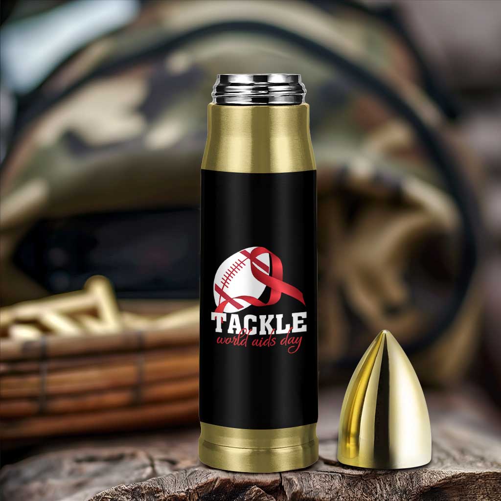 Tackle World AIDS Day Bullet Tumbler Red Ribbon Football Awareness Gift - Wonder Print Shop