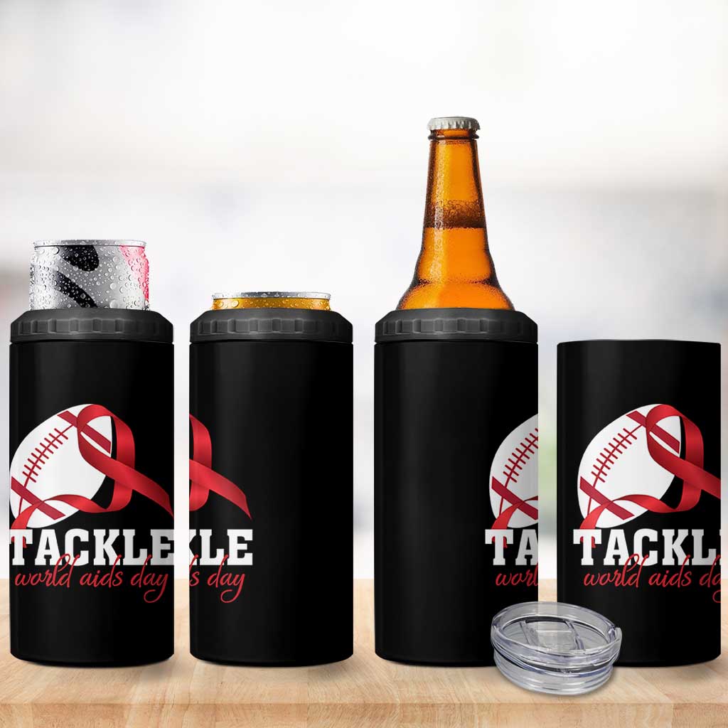 Tackle World AIDS Day 4 in 1 Can Cooler Tumbler Red Ribbon Football Awareness Gift - Wonder Print Shop