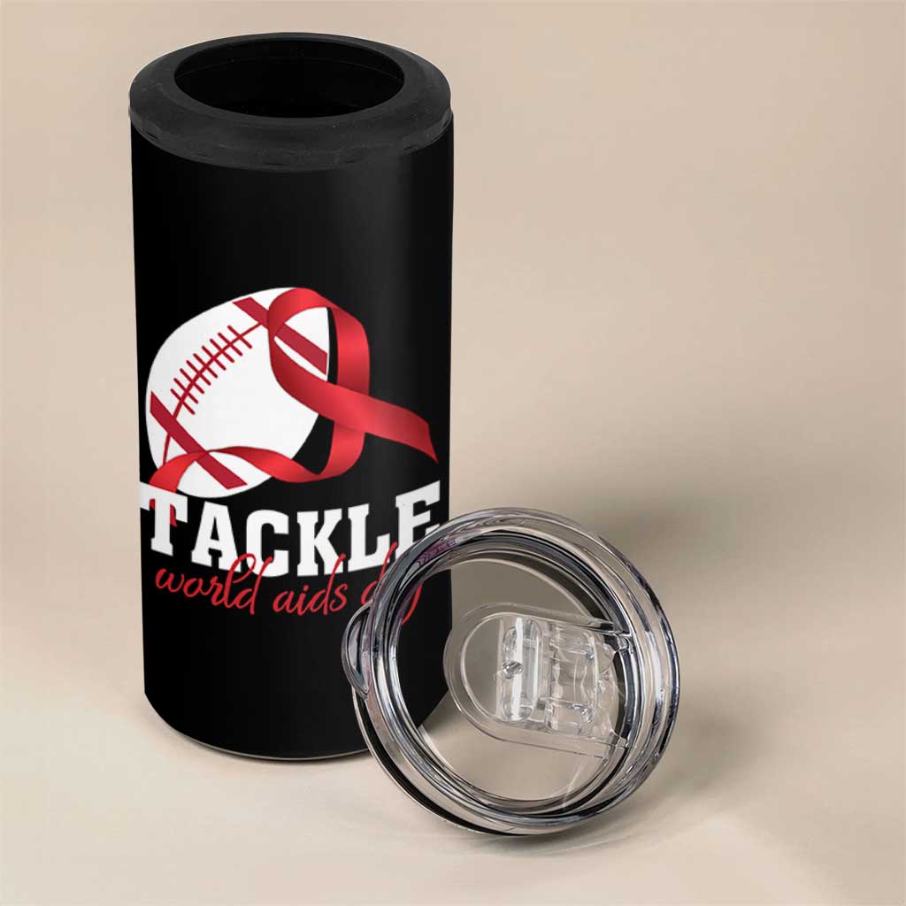 Tackle World AIDS Day 4 in 1 Can Cooler Tumbler Red Ribbon Football Awareness Gift - Wonder Print Shop