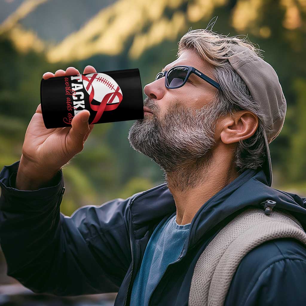 Tackle World AIDS Day 4 in 1 Can Cooler Tumbler Red Ribbon Football Awareness Gift - Wonder Print Shop