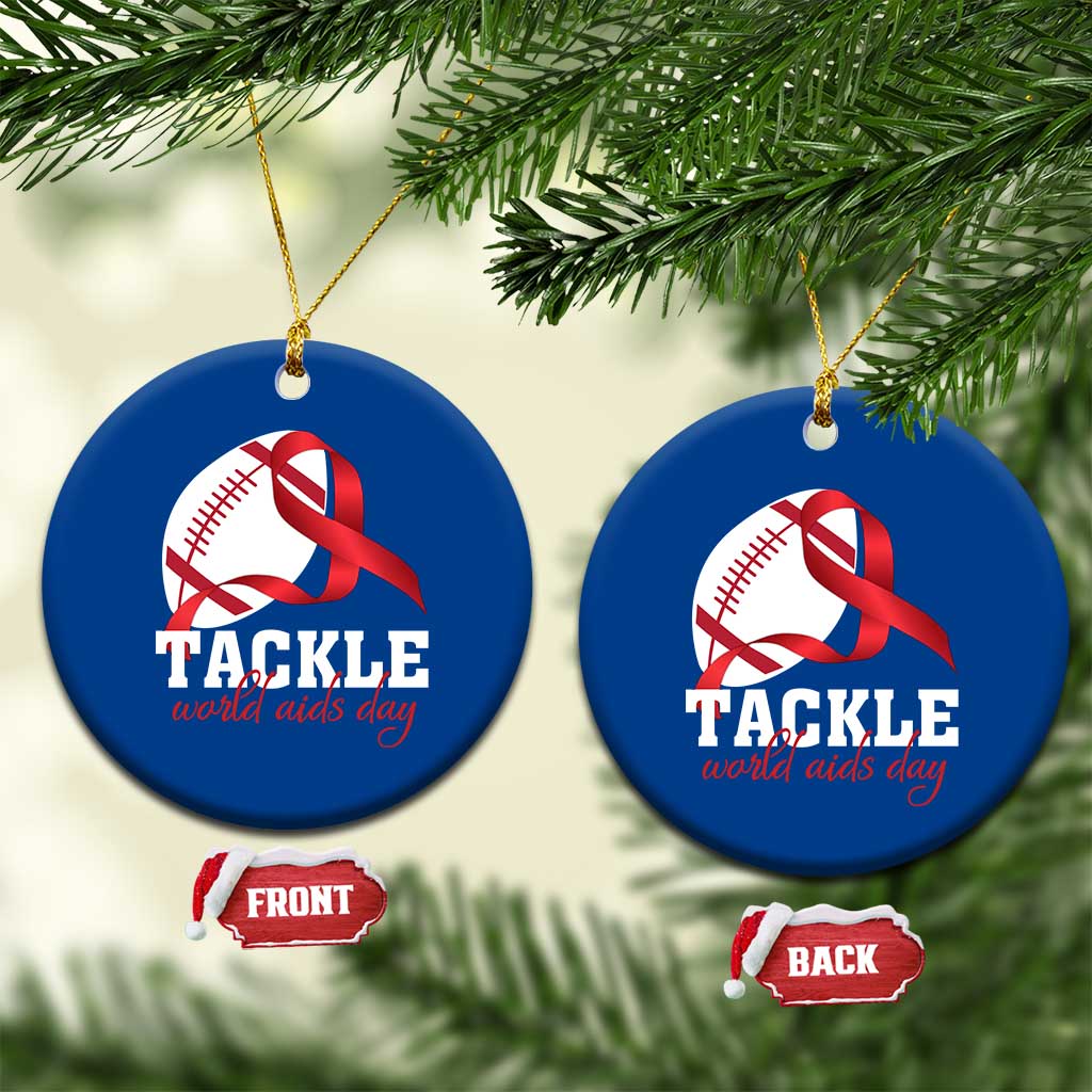 Tackle World AIDS Day Ceramic Ornament Red Ribbon Football Awareness Gift - Wonder Print Shop