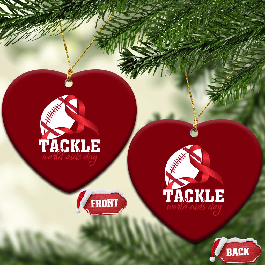 Tackle World AIDS Day Ceramic Ornament Red Ribbon Football Awareness Gift - Wonder Print Shop