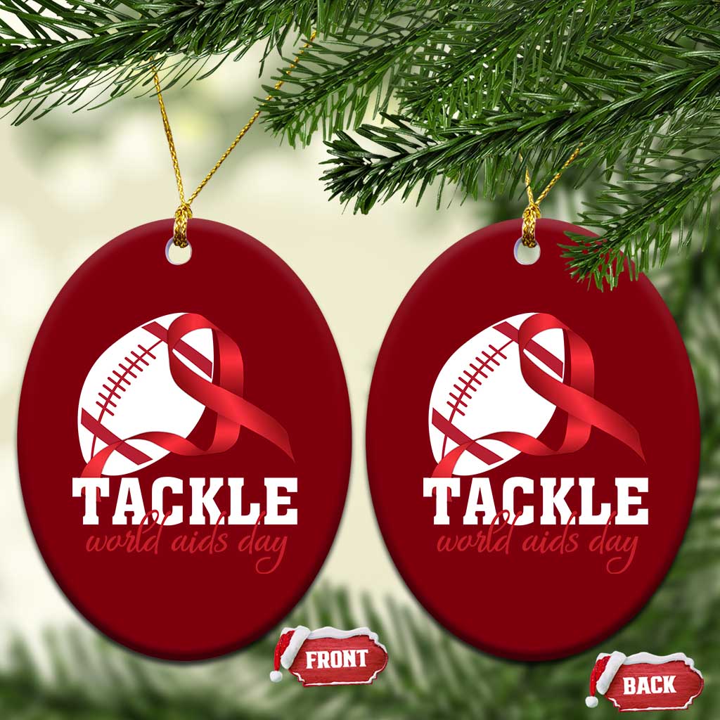 Tackle World AIDS Day Ceramic Ornament Red Ribbon Football Awareness Gift - Wonder Print Shop